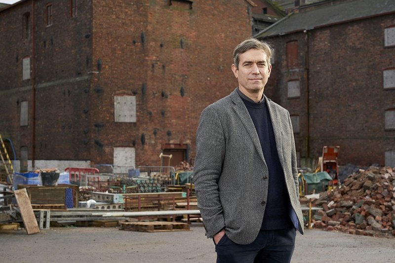 Ian Morrison amid the rubble and rebuilding at Shrewbury Flaxmill Maltings.