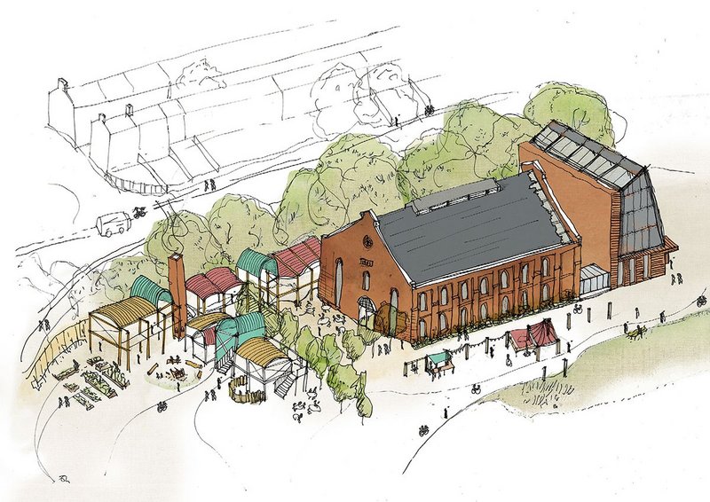 Re-use of a redundant building, with heated spaces in super-insulated ‘pods’; the new-build element to Passivhaus standard in a design for a community centre and local history archive in the Rhondda Valley, Wales by Josie Turner, 2019.