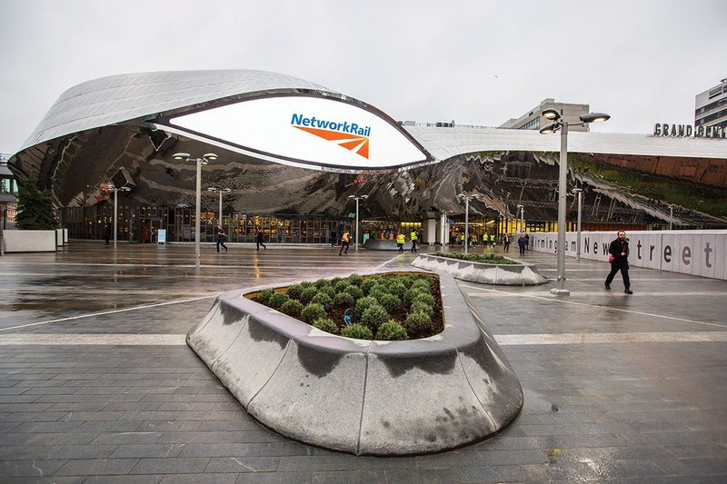 A paved square at the new east entrance is overlooked by one of the digital ‘eyes’