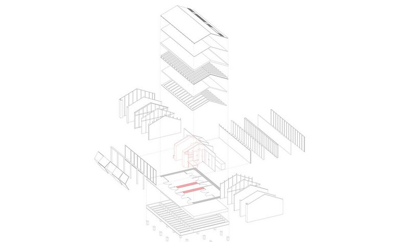 Axonometric projection showing how the pavilion is constructed.