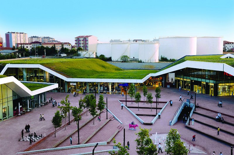 FOA’s 2007 Meydan Umraniye retail  complex in Istanbul used green roofs as a key  element of its design