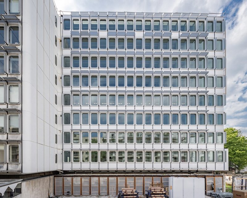 Unesco V, Paris, by Zehrfuss and Prouvé, 1970; ongoing refurbishment by Patriarche Architectes. Existing facade before refurbishment