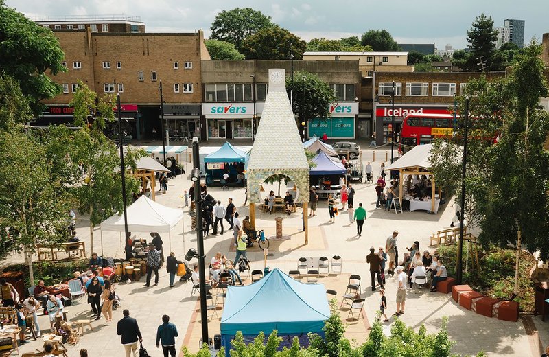 The Blue Market, Bermondsey, London by Hayatsu Architects and Assemble.