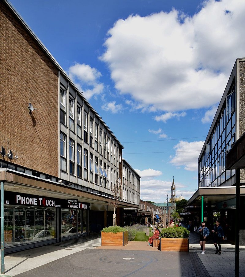 1950s: Stevenage Shopping Precinct, Hertfordshire; Leonard Vincent, Stevenage Development Corporation.