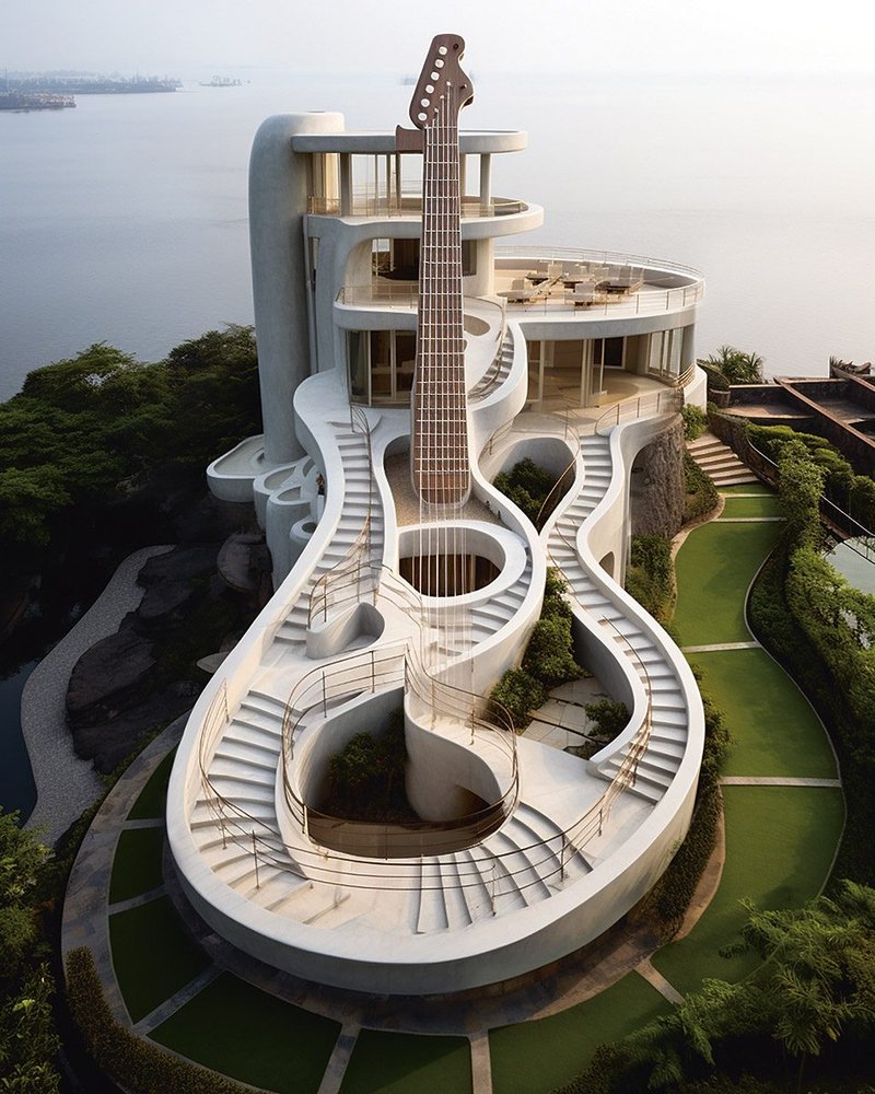 Using Gen AI to surface project ideas may be a little obvious, as with this house for a musician by Tim Fu, but can be a starting point.