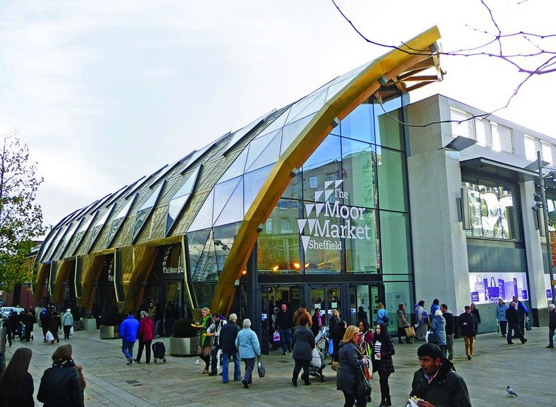 Diagrid entrance to the market hall.