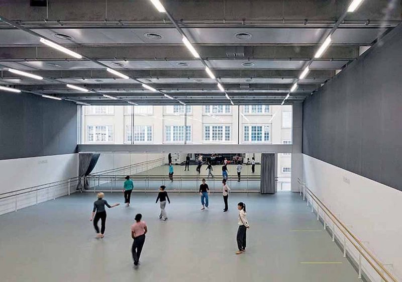 The main Rambert Studio runs the full width of the building at the rear.