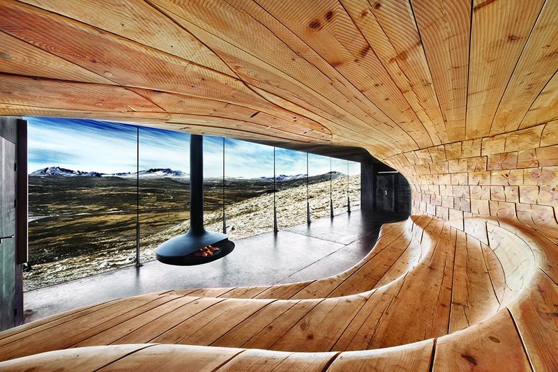 Smooth and soothing: the timber surfaces at Snøhetta’s Wild Reindeer Centre Pavilion allow visitors to be ‘in touch’ with nature even as they shelter from it.