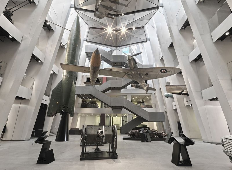 Angular, robust steel creates a new, cathedral-like space for the First World War Galleries at the Imperial War Museum. Foster +Partners with steelwork by Bourne Steel.