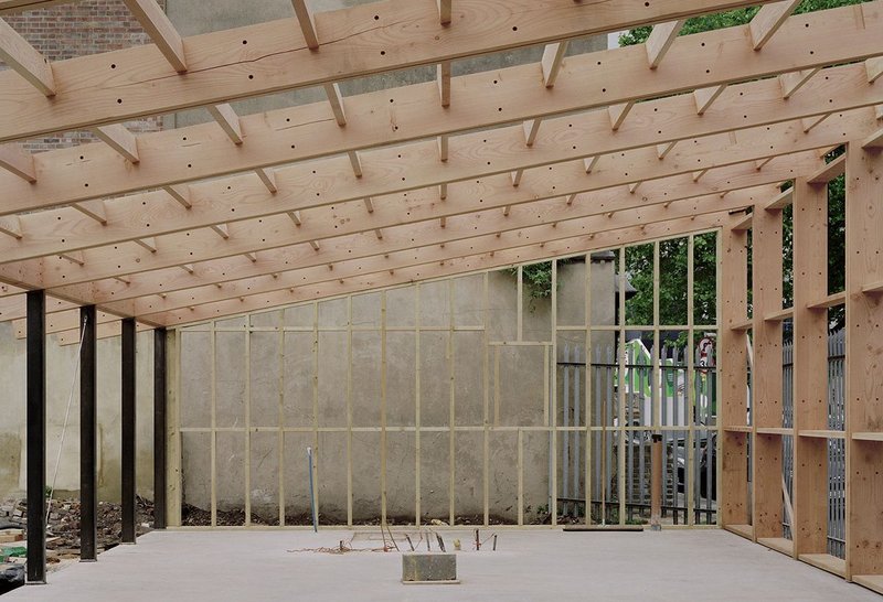 The lengths of UK-grown Douglas fir defined the span of Feilden Fowles' studio in south London, based round a simple pitched extrusion.