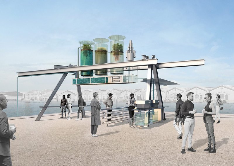 Canal Café, by Diller Scofidio + Renfro, Aaron Betsky, Natural Systems Utilities, SODAI and chef Davide Oldani, aims to purify canal water ‘to create the best espresso in Italy’.