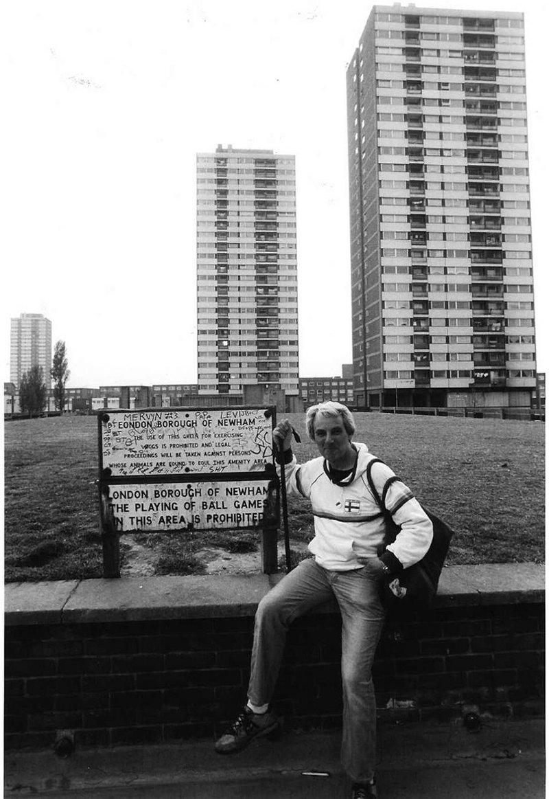 Sam Webb in the 1980s at the Freemasons Estate in Newham, where Ronan Point stood.