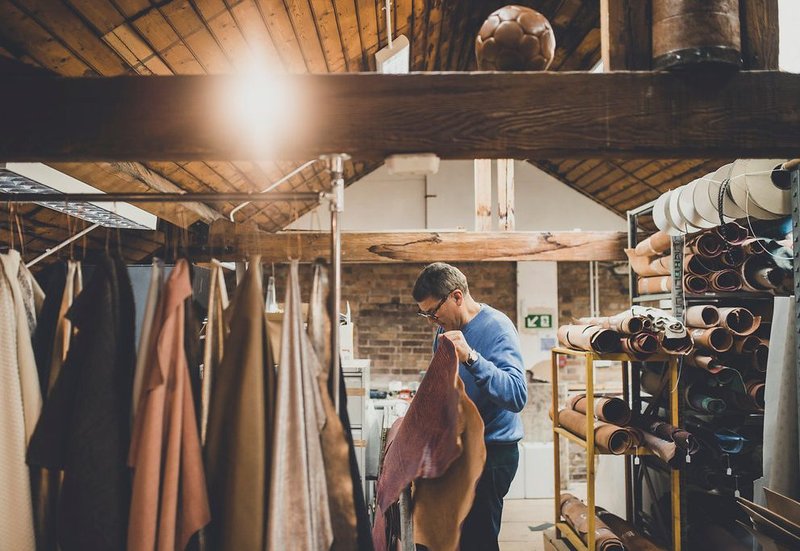 Leatherwork master craftsman Bill Amberg in his workshop.