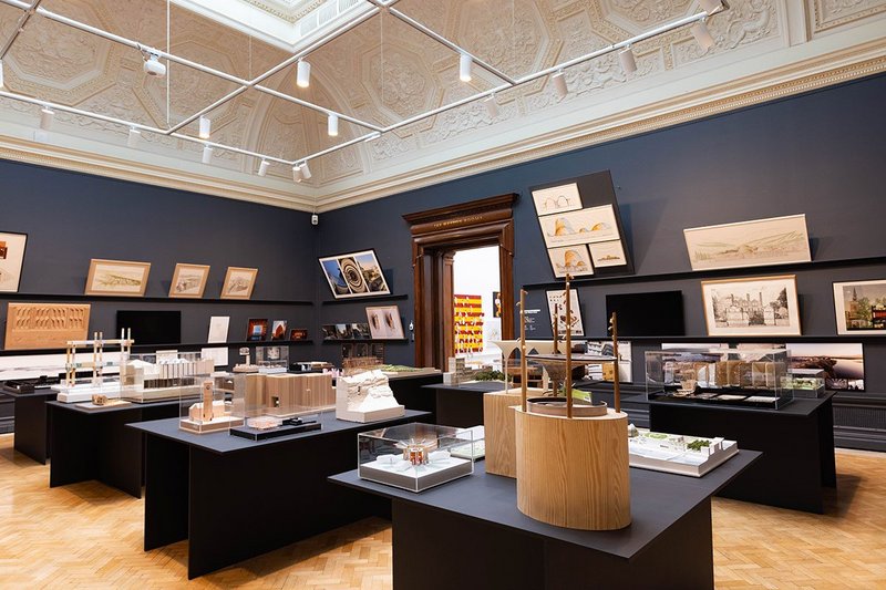 Installation view of the architecture room at the Summer Exhibition 2021, Royal Academy of Arts, London, 22 September 2021 – 2 January 2022. The room was curated by David Adjaye. Photo: © Royal Academy of Arts, London / David Parry