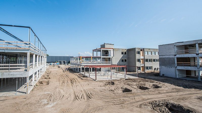 Aggregates from buildings demolished on site, being reused for new buildings on site