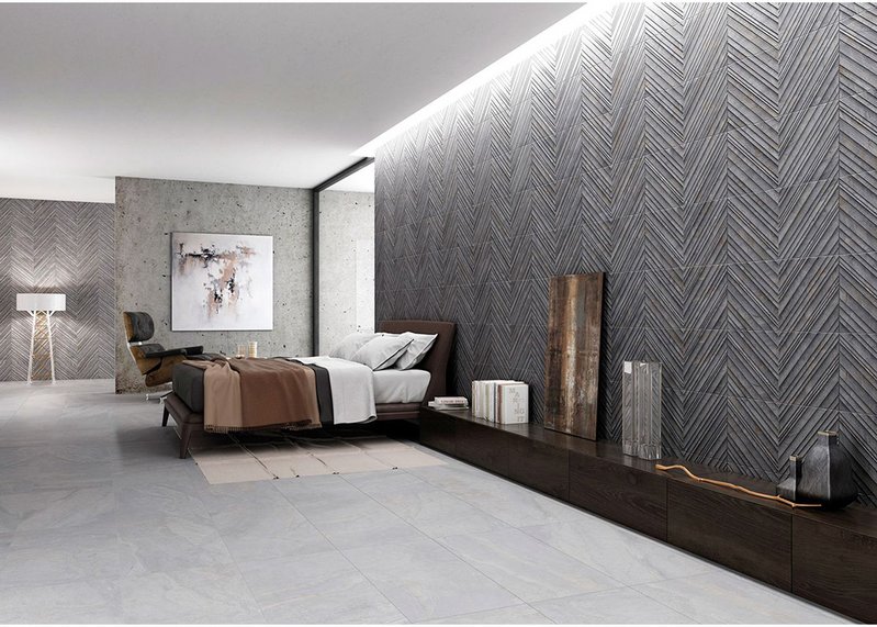 Osaka by Gayafores - porcelain wall tile in three neutral colours and three formats. These tiles with a rough hewn linear effect can be used to create striking textural patterns. www.gayafores.es