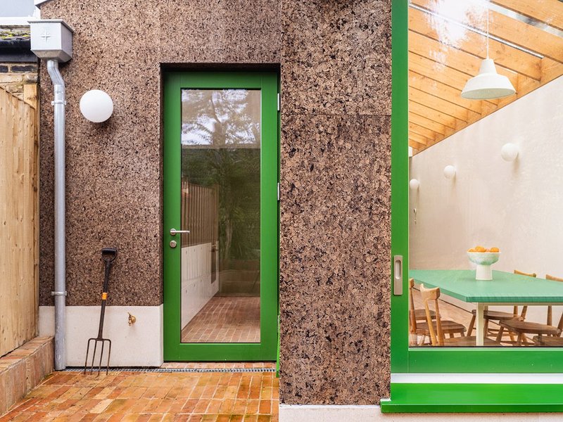 Camberwell Cork House by Delve Architects uses cork cladding and insulation in a rear extension.