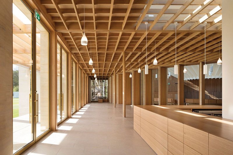 The entrance lobby of Niall McLaughlin’s Sultan Nazrin Shah Centre at Worcester College Oxford.