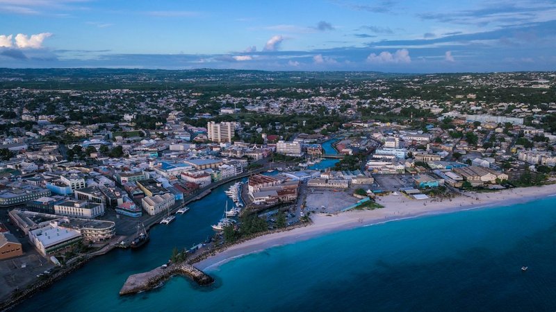 Aerial view of Bridgetown, Barbados with the competition site in the centre.