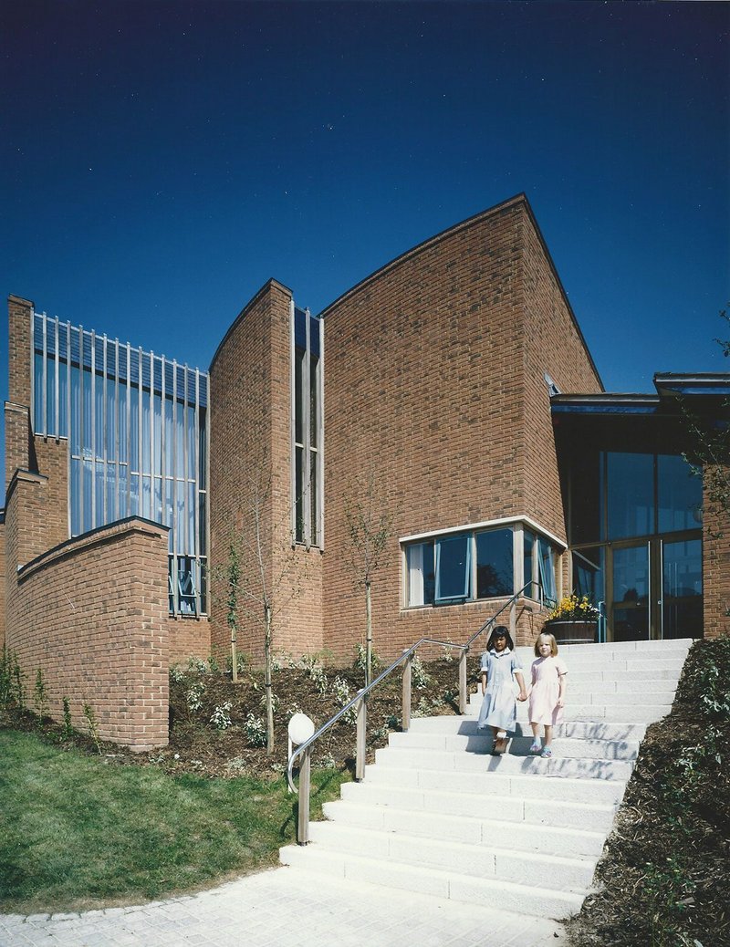 Staff entrance at Solent Infants School, Portsmouth, designed by Kate Macintosh when at Hampshire County Architects.