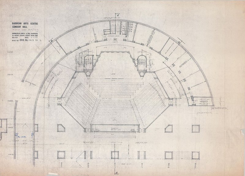 One of Chamberlin, Powell & Bonn’s Barbican Arts Centre drawings, 1968.