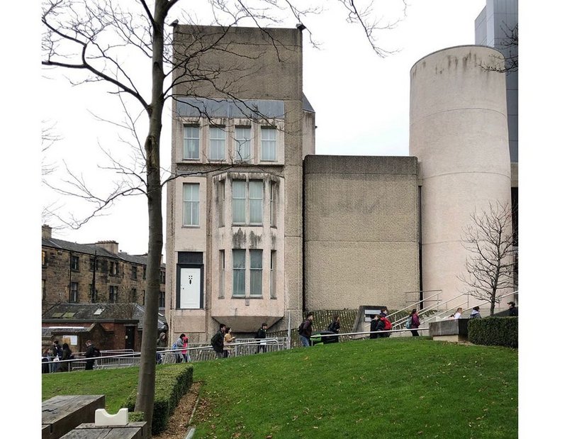 Glasgow’s Hunterian art gallery – hammered concrete with the ghost of Mackintosh’s and Margaret Macdonald’s house.