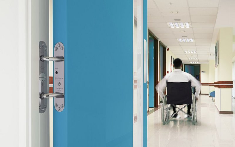 Samuel Heath door closer in healthcare environment.