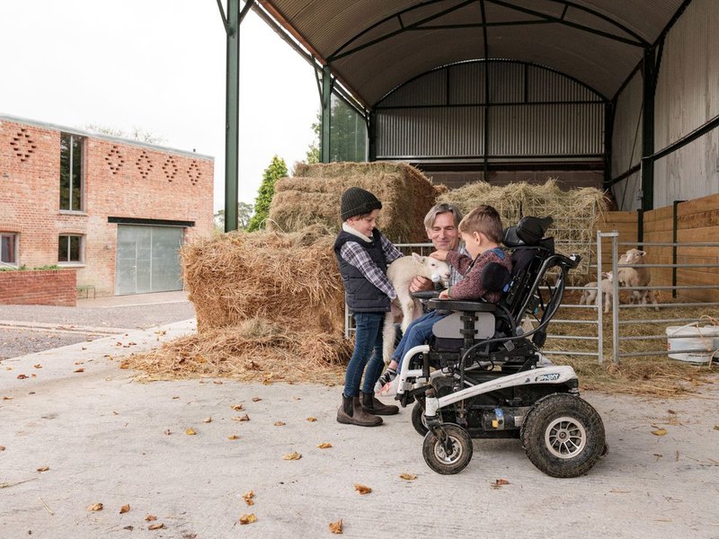 Guests can meet farm animals in a restored Dutch barn in the southern farmyard.