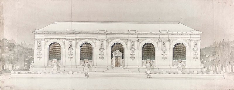 Design for Palais de Justice - front elevation, 1894.