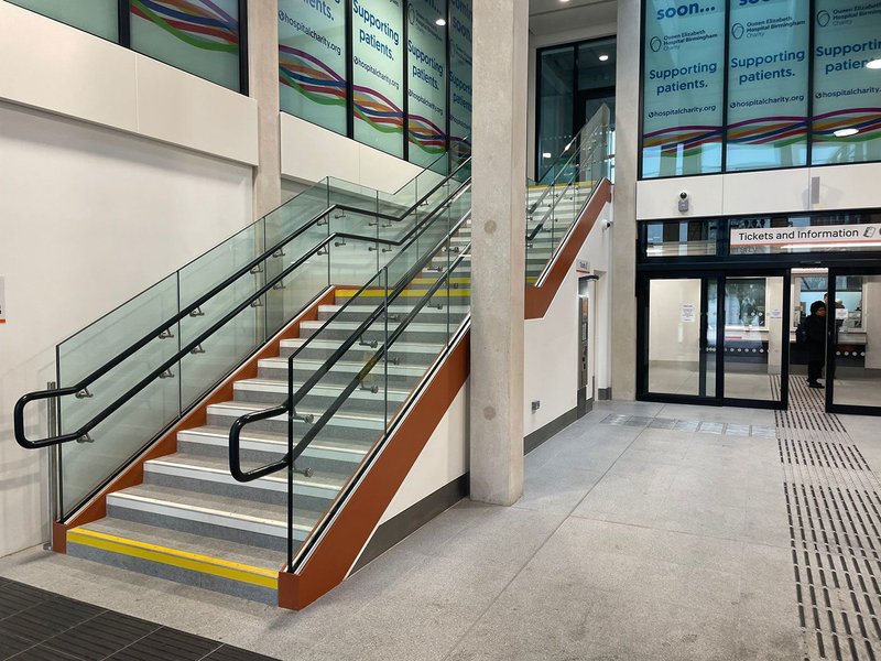 Pure Vista BLASTguard balustrades at Birmingham's University Station.