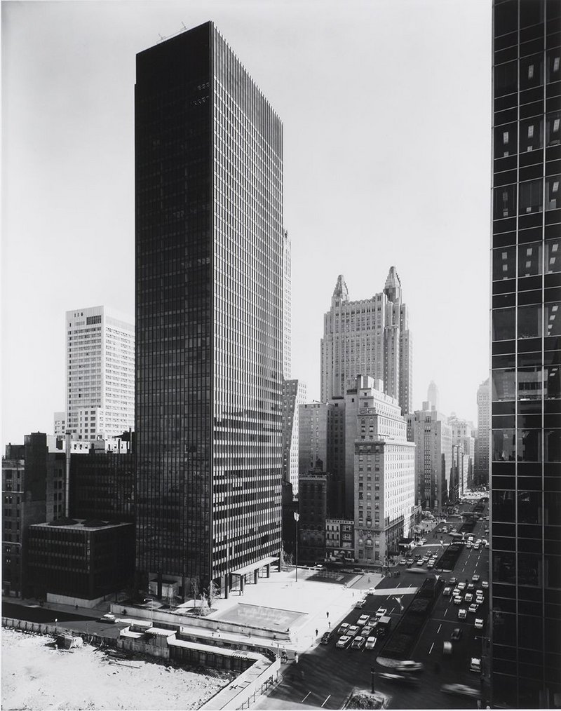 Seagram Building, view from northwest in the afternoon, 375 Park Avenue, New York, 1958. Lambert worked on this as director of planning with architects Mies van der Rohe and Philip Johnson.