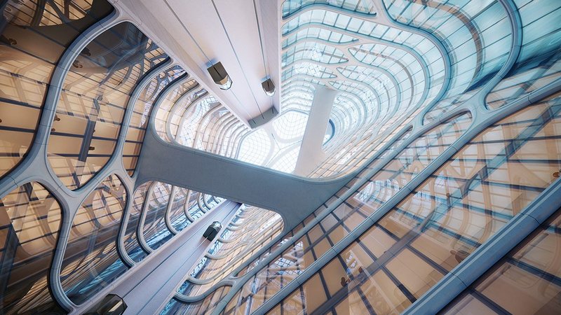 Visualisation of the central atrium of Sasi Studio’s GEM Tower design.