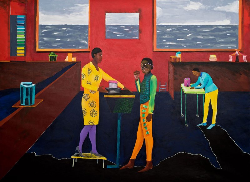 Three Architects, 2019 by Lubaina Himid. The Alfond Collection of Contemporary Art at Rollins College, Gift of Barbara '68 and Theodore '68 Alfond. 2019.2.9.