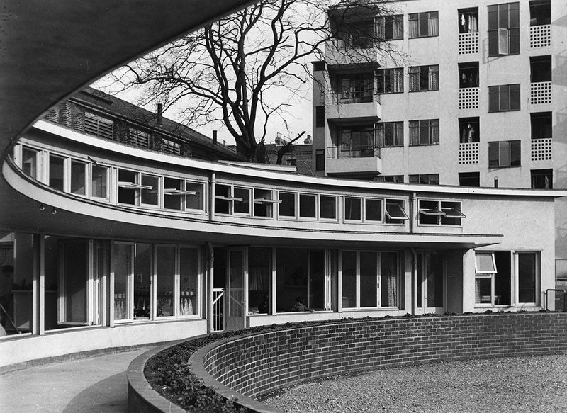 West elevation with balconies overlooking the nursery.