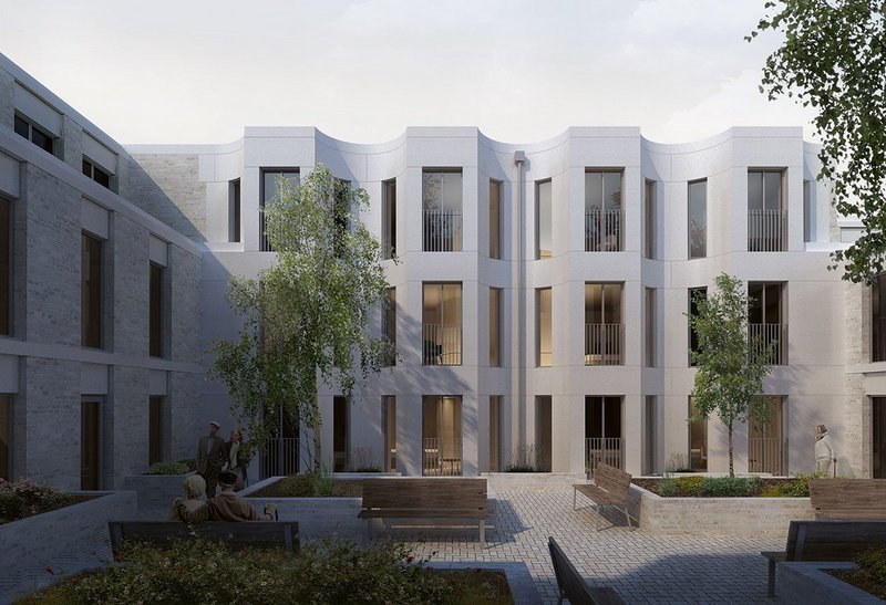 Dementia centre courtyard view of 3DReid’s Craigmillar care and residential development.