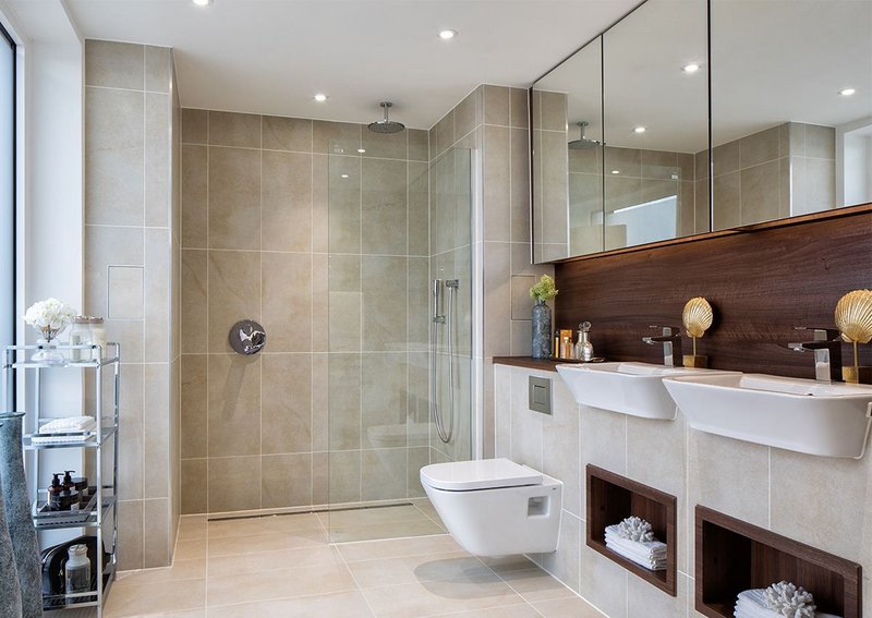 Nine Elms Point penthouse featuring Impey's bespoke wetroom drainage system.
