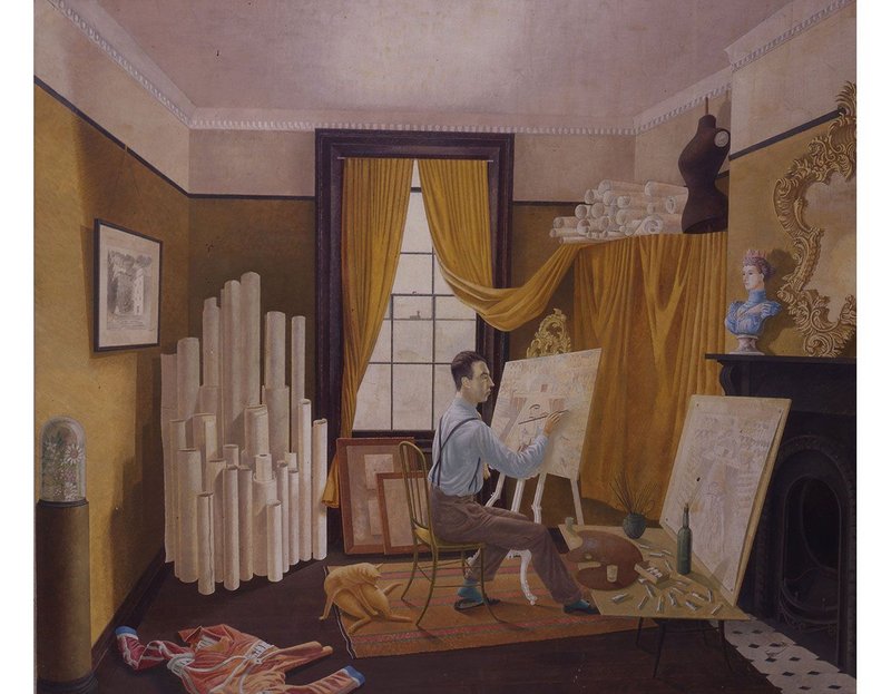 Edward Bawden Working in his Studio, as painted by Ravilious