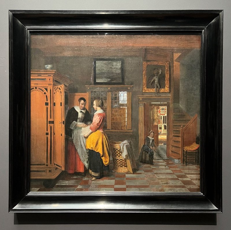 Creating depth despite flatness: 'At the Linen Closet' by Pieter de Hooch, 1663.