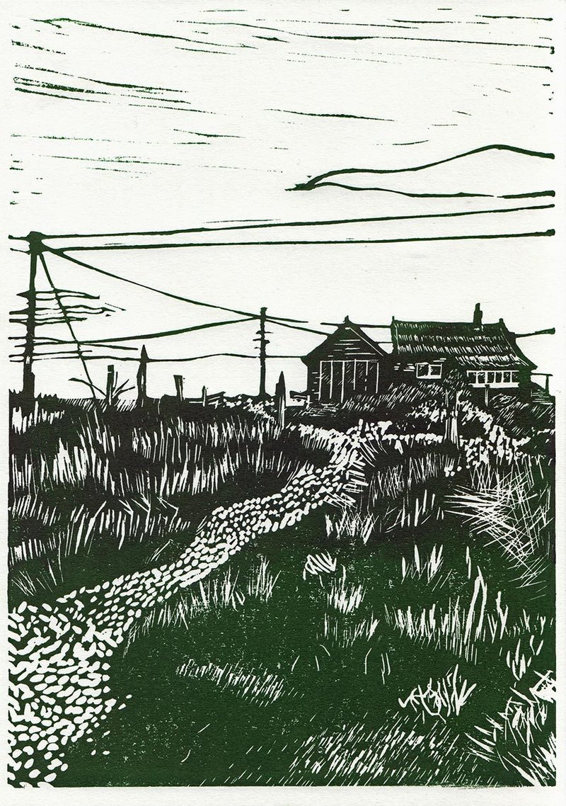 A near miss championed by Fala Atelier’s Ana Luisa Soares: Wyn Gilley (Architect, Architecture PLB) Dungeness Horizons I. 297mm x 210mm, handprinted linocut.