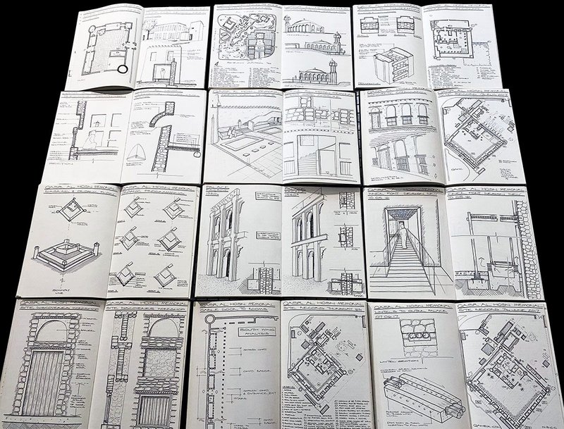 Mark Powell Kyffin’s sketchbooks in which he works out ideas for projects and observes historical details.