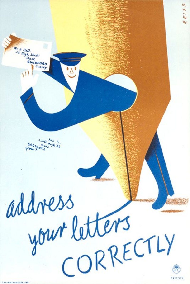 Address Your Letters Correctly poster designed by Manfred Reiss for the GPO.