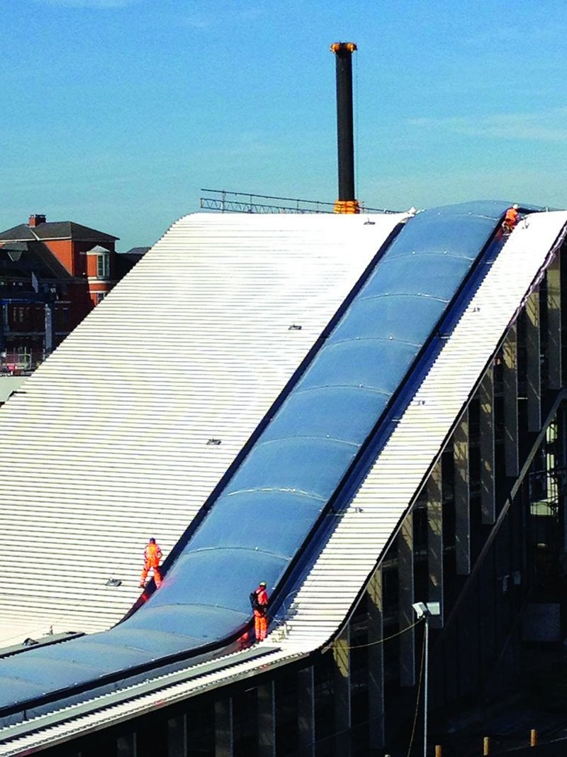 The steel standing seam and ETFE  roof give direction to the structure.