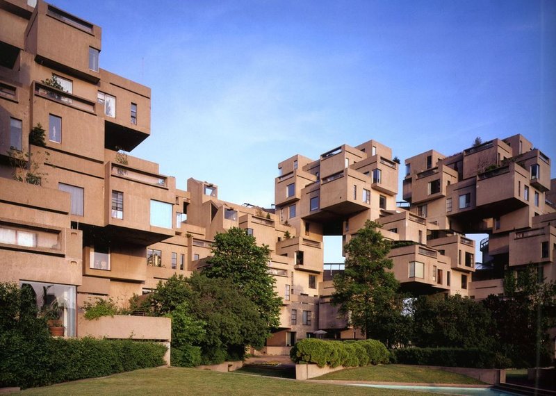 View from the courtyard at Moshe Safdie's Habitat67 Montreal.