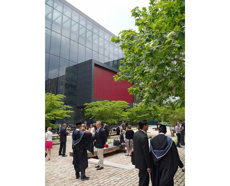 New courtyard landscape comes into its own in Graduation Week.