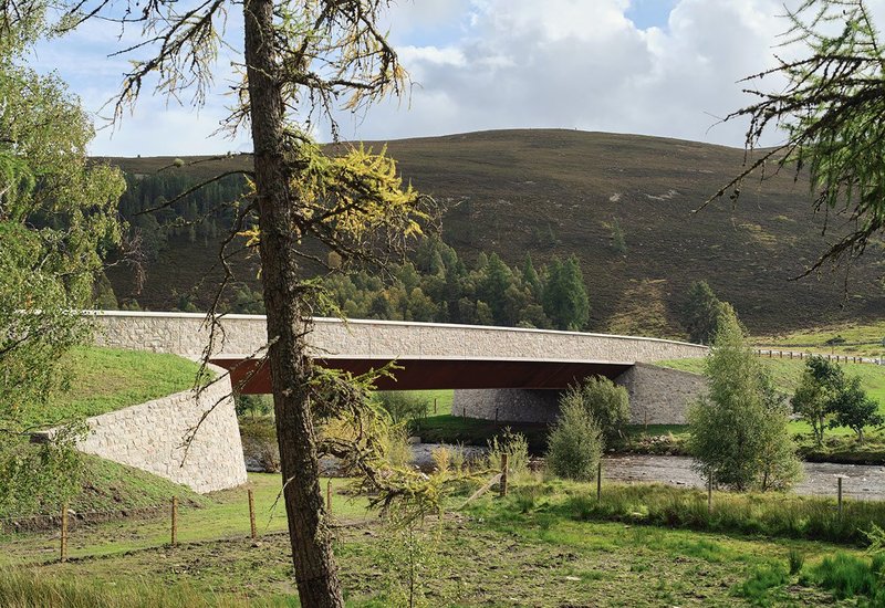 Spanning the River Gairn, a tributary to the Dee, linking Deeside and Speyside and responding to the landscape forms of the glen.