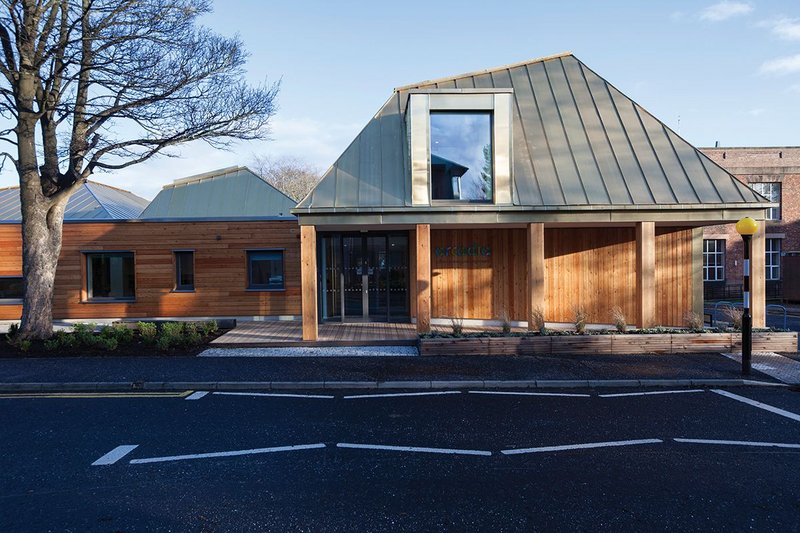 Timber is expressed on the entrance facade of the nursery.