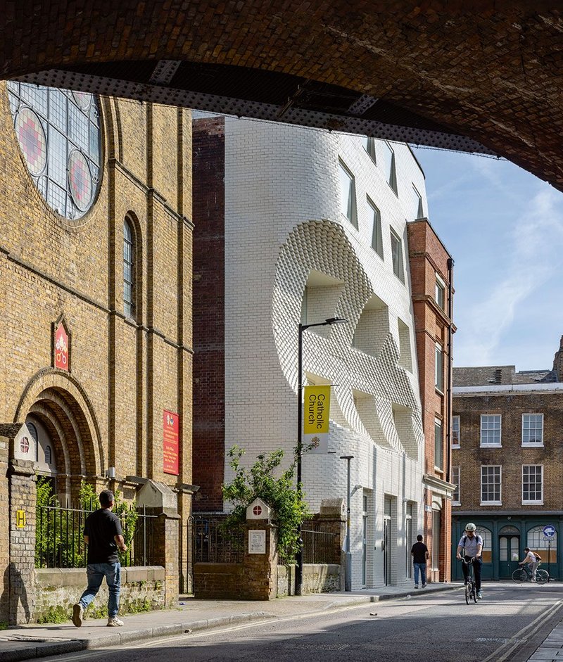 Designed as it is, The Scoop effectively forms a ‘viewing cone’ for the rose window of architect Frederick Walters’ 1892 Church of Most Precious Blood.