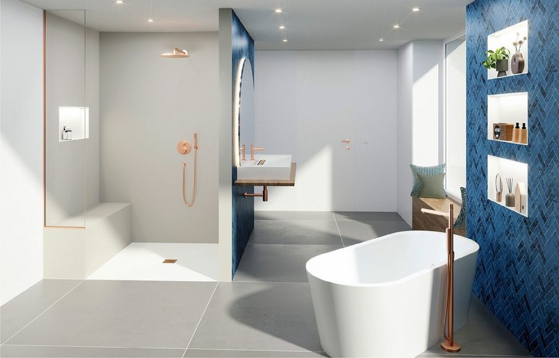 Wedi Top Line including the illuminated niche surface: stylish, grout-free alternatives to traditional tiling, perfect for spa-inspired bathrooms.