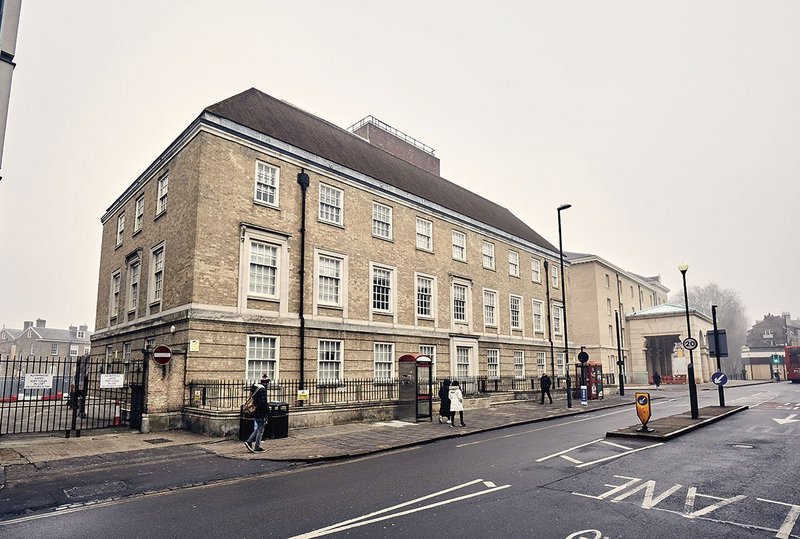 The brick facade and sash windows of the 1930s telephone exchange on Regents Street in Cambridge, ahead of its retrofit..