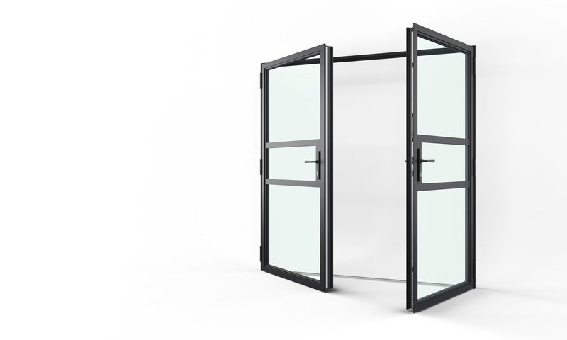 A cost-effective alternative to traditional steel: Senior’s Ali VU heritage-style aluminium double doors are available with a standard transom line or an equal glazing transom line.